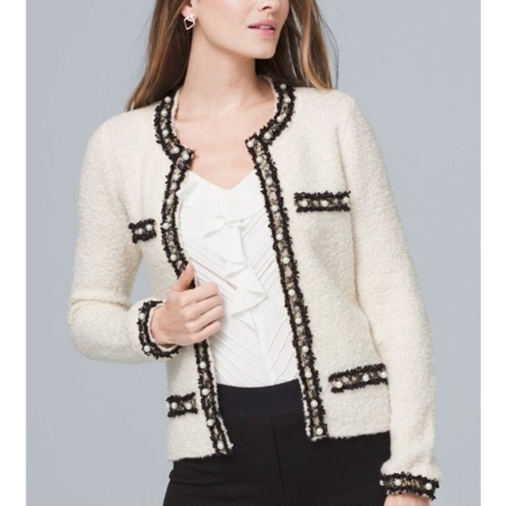 White House Black Market Pearl Detail Cardigan Sweater Sz XS - Picture 1 of 13